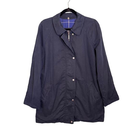 Burberrys Trench Coat Womens M/L Blue Nova Check Collared Snap Outdoor England - Picture 1 of 12